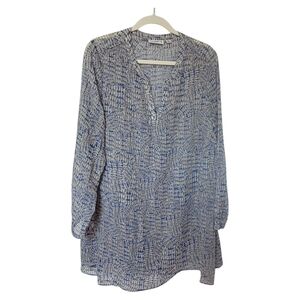 Susan Graver Tunic Top Women’s Size 20W  Gray Blue White Asymmetrical Hem Tiered